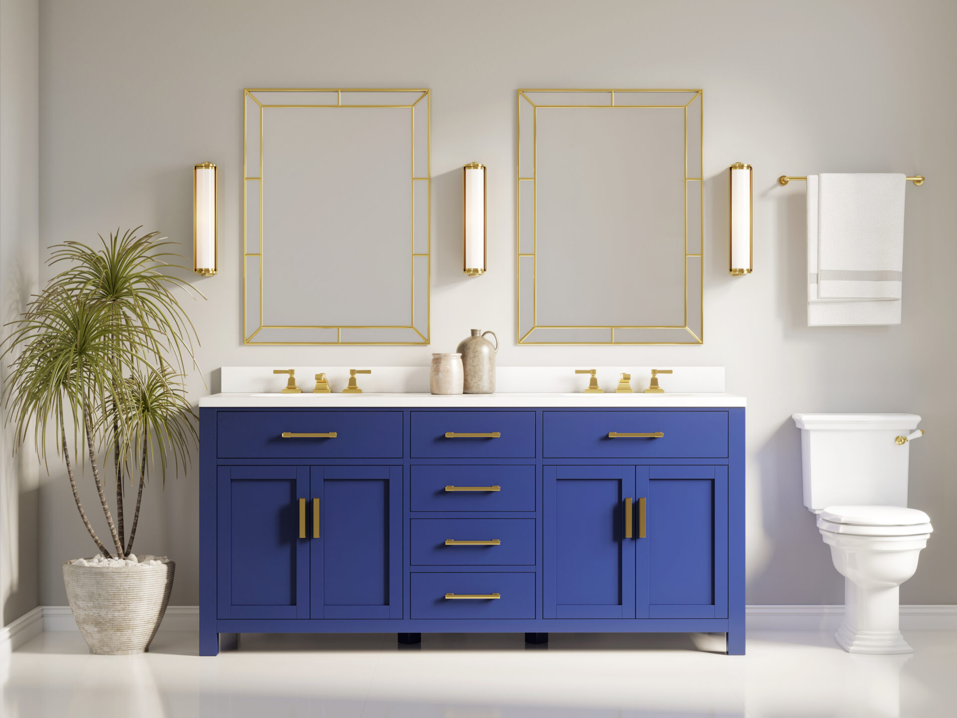 Blue and gold bathroom